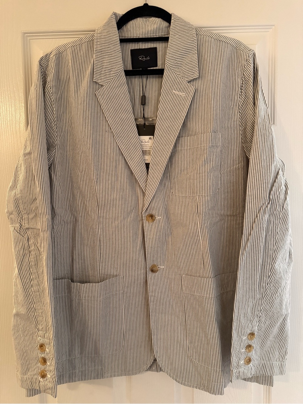 NWT Rails Gray and White Striped Seersucker Blazer